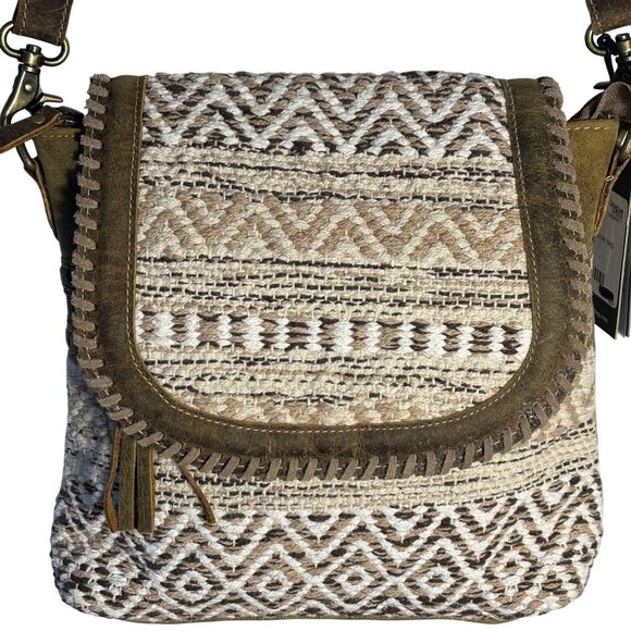 Vintage N Vogue Myra Bag Ratel Shoulder Bag Eco-Friendly Upcycled Brown/White - Picture 6 of 15